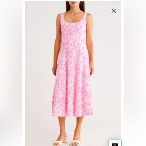 Size 14 Lilly Pulitzer Pink Linen Calina Floral Fit & Flare Midi Dress, NWT